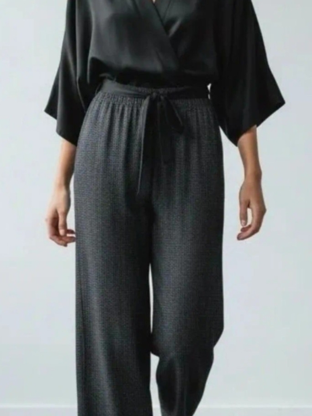 Eileen Fisher Sigature Silk, Black Textured Wide-Leg Pants, NWT MSRP $278